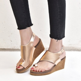 Kvinder Large Størrelse Spænde Strap Clip Toe Wedges Sandaler