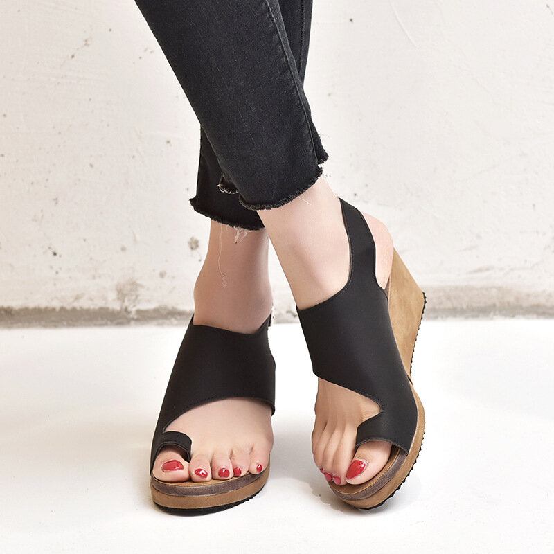 Kvinder Large Størrelse Spænde Strap Clip Toe Wedges Sandaler