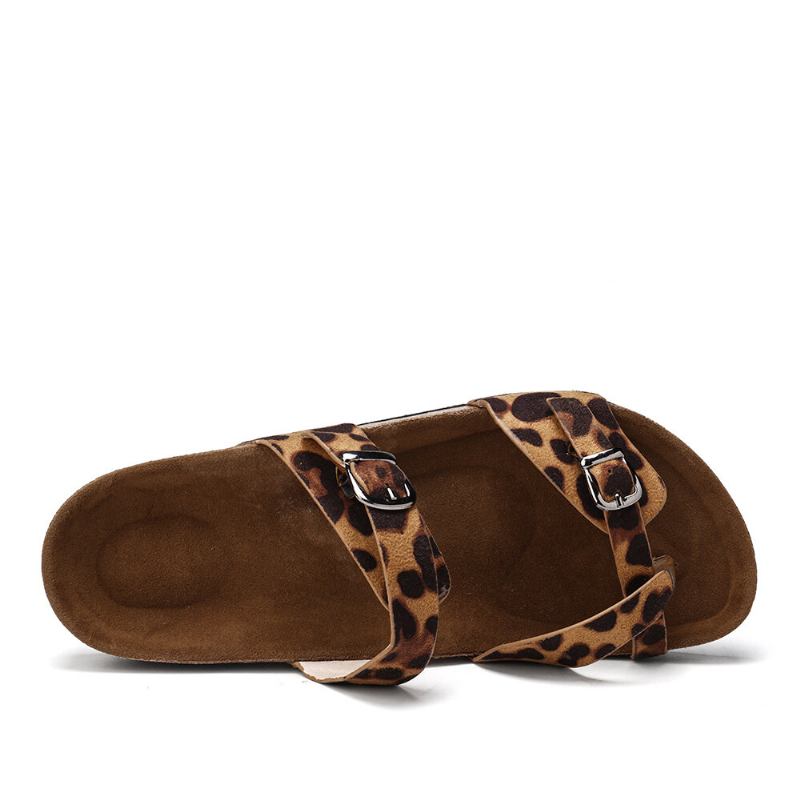 Kvinder Leopard Print Flad Tå Ring Spænde Strap Comfy Beach Sandaler