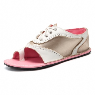 Kvinder Retro Casual Lace Up Toe Ring Flade Sandaler