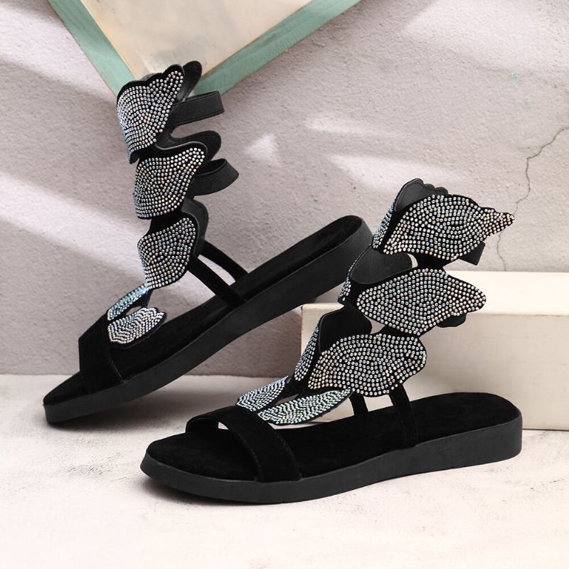 Kvinder Rhinestone Butterfly Open Toe Fashion Party Flade Sandaler