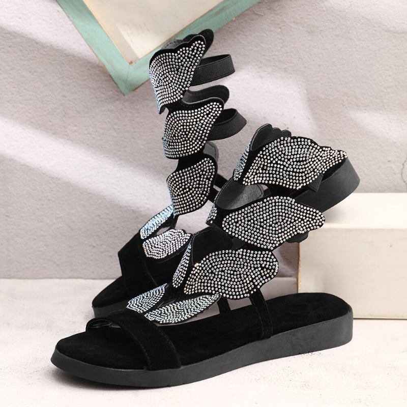 Kvinder Rhinestone Butterfly Open Toe Fashion Party Flade Sandaler