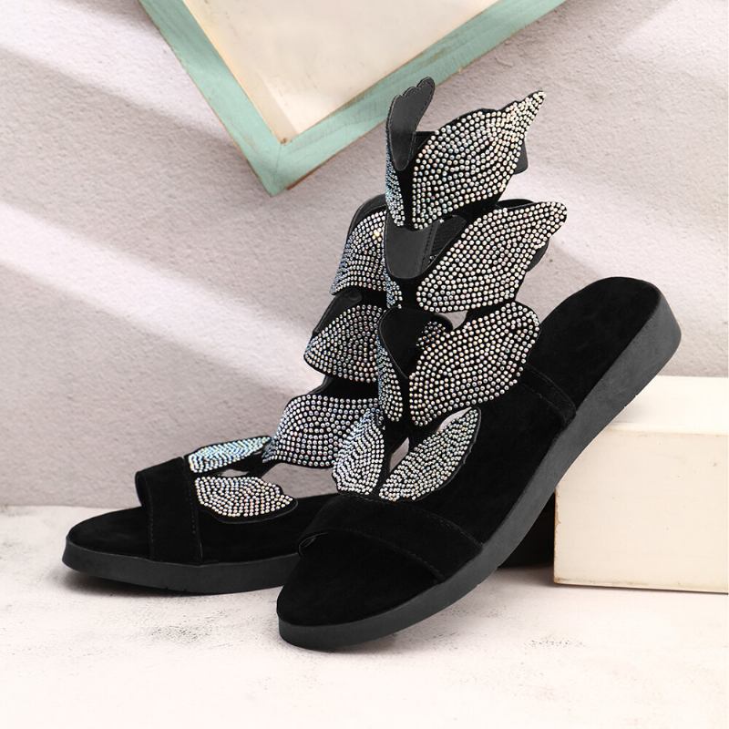 Kvinder Rhinestone Butterfly Open Toe Fashion Party Flade Sandaler