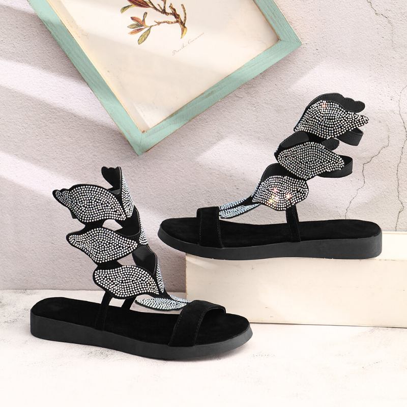 Kvinder Rhinestone Butterfly Open Toe Fashion Party Flade Sandaler