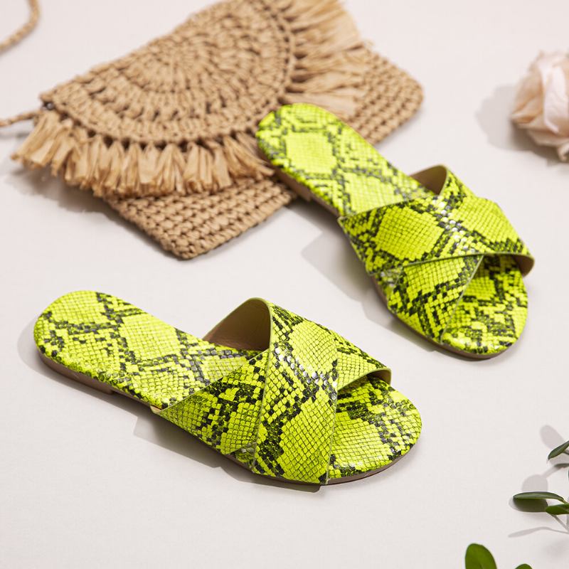 Kvinder Snakeskin Print Cross Bælte Flats Sandaler