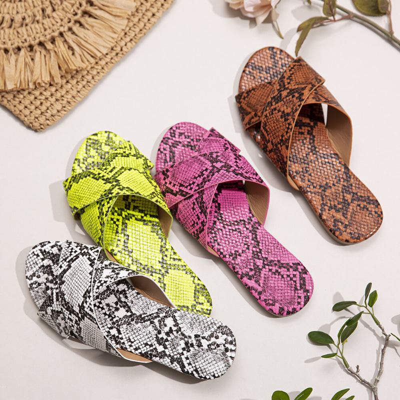 Kvinder Snakeskin Print Cross Bælte Flats Sandaler