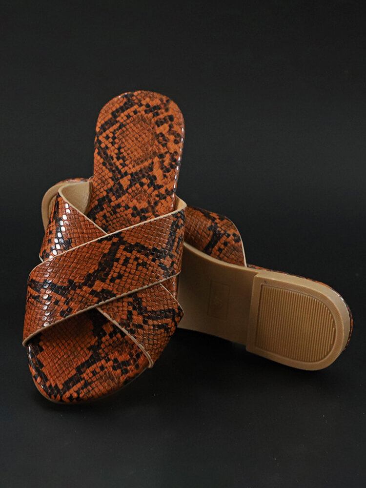 Kvinder Snakeskin Print Cross Bælte Flats Sandaler