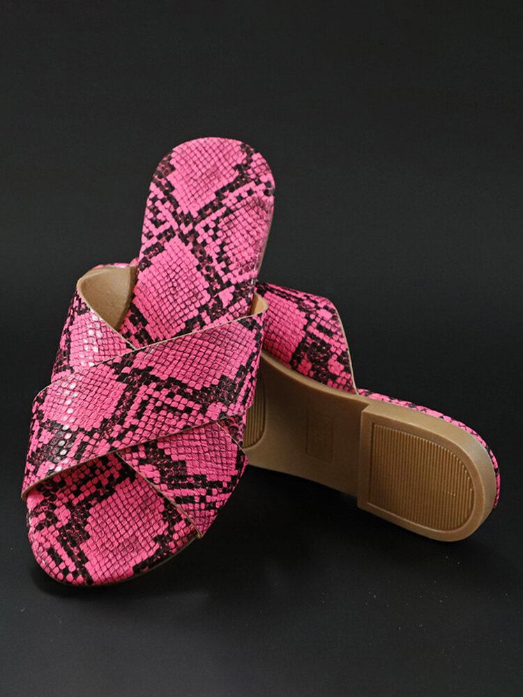 Kvinder Snakeskin Print Cross Bælte Flats Sandaler