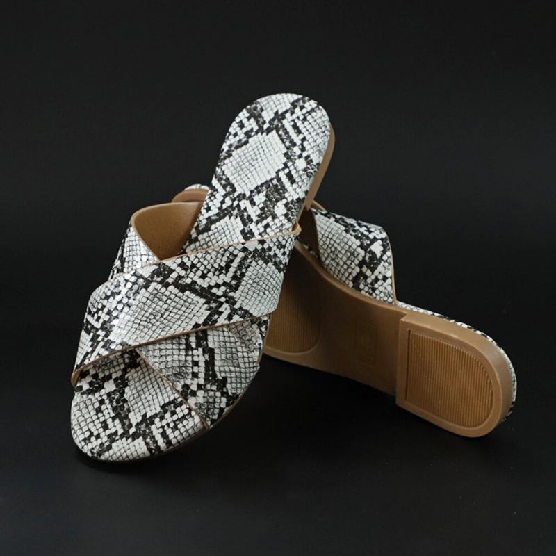 Kvinder Snakeskin Print Cross Bælte Flats Sandaler