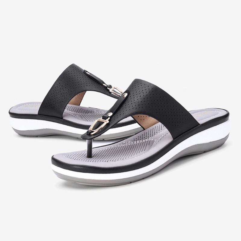 Kvinder Sommer Metal Decoration Flip Flops Comfy Clip Toe Sandaler