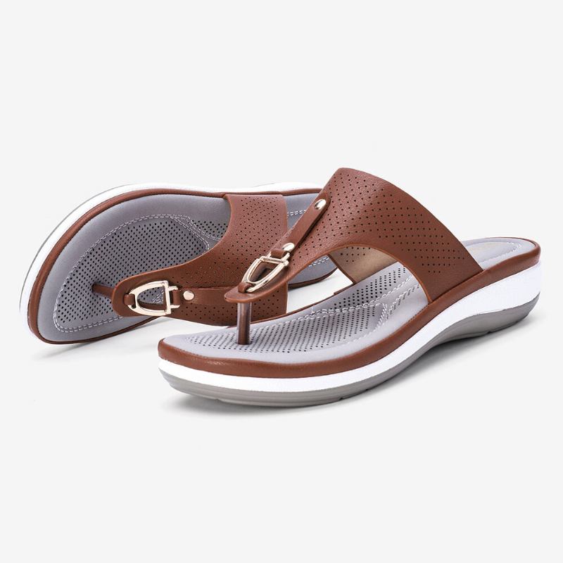 Kvinder Sommer Metal Decoration Flip Flops Comfy Clip Toe Sandaler