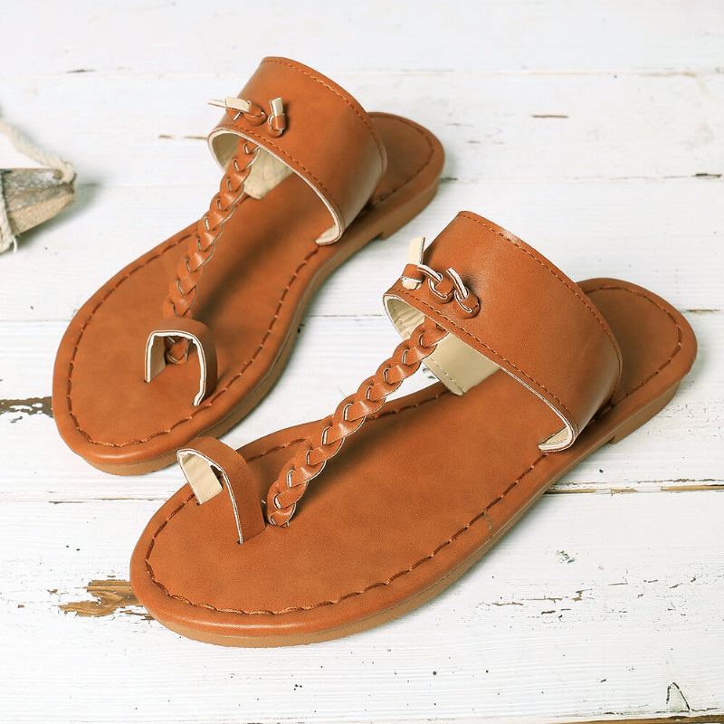 Kvinder Sommer Retro Flettede Flip Flops Flade Slide Sandaler