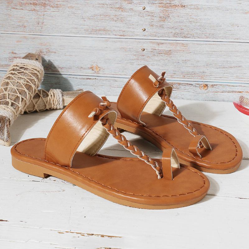 Kvinder Sommer Retro Flettede Flip Flops Flade Slide Sandaler