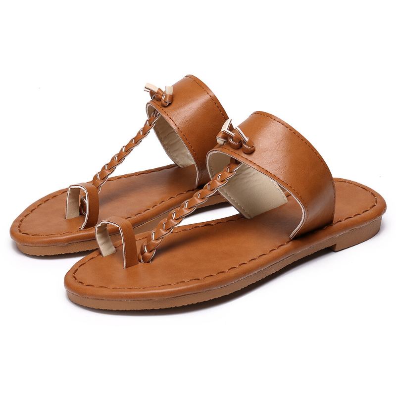 Kvinder Sommer Retro Flettede Flip Flops Flade Slide Sandaler