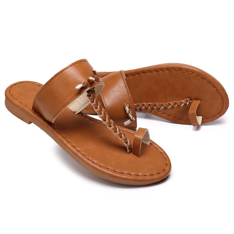 Kvinder Sommer Retro Flettede Flip Flops Flade Slide Sandaler