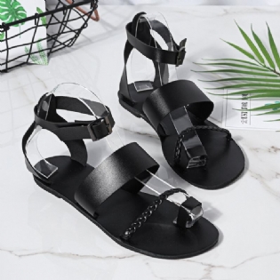 Kvinder Sommer Roman Black Clip Toe Spænde Strap Flade Sandaler