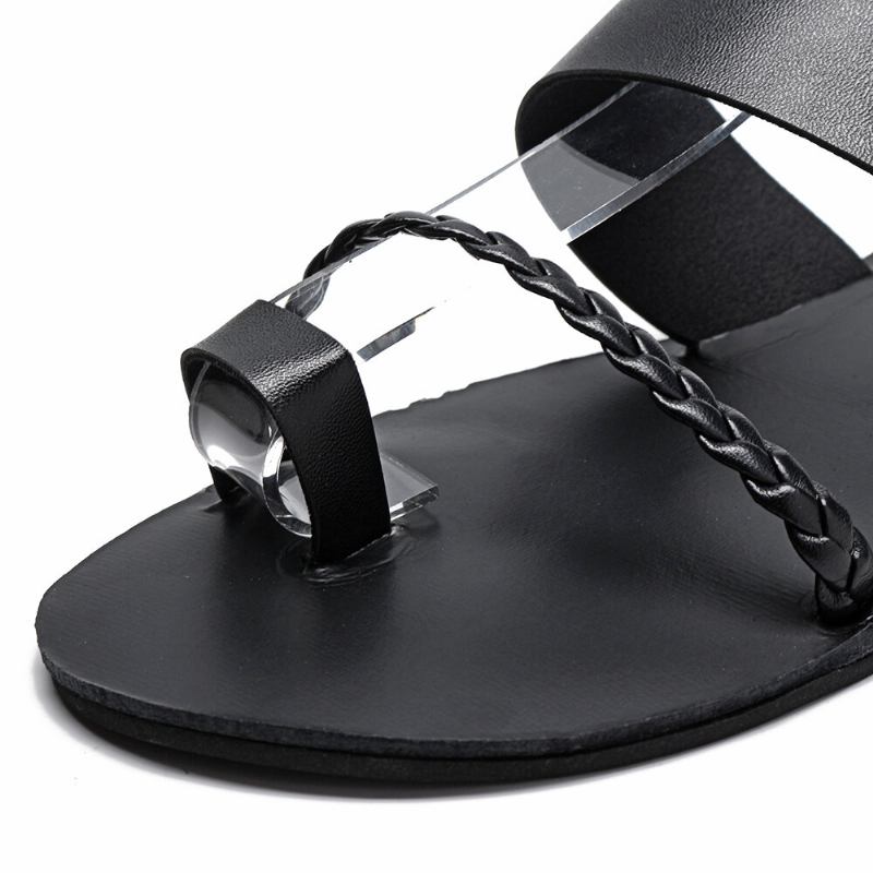 Kvinder Sommer Roman Black Clip Toe Spænde Strap Flade Sandaler