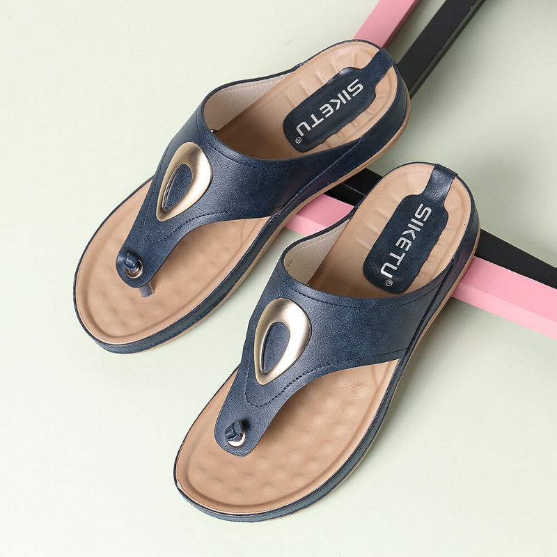 Kvinder Stor Størrelse Metal Clip Toe Filp Flops Strand Casual Sandaler