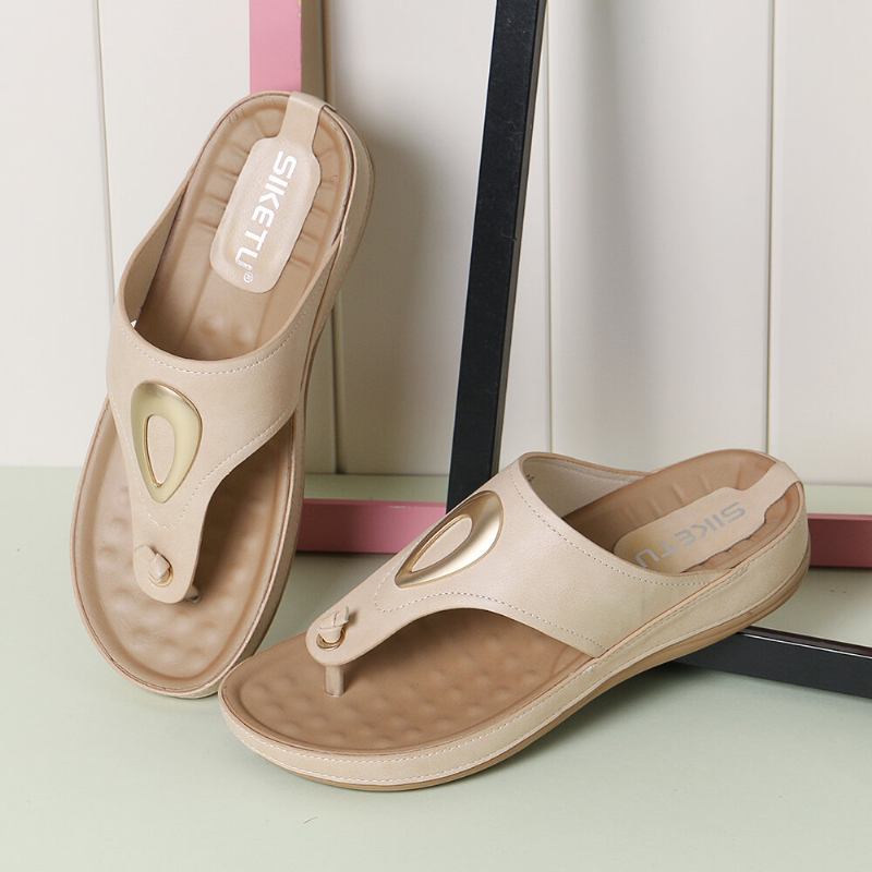 Kvinder Stor Størrelse Metal Clip Toe Filp Flops Strand Casual Sandaler