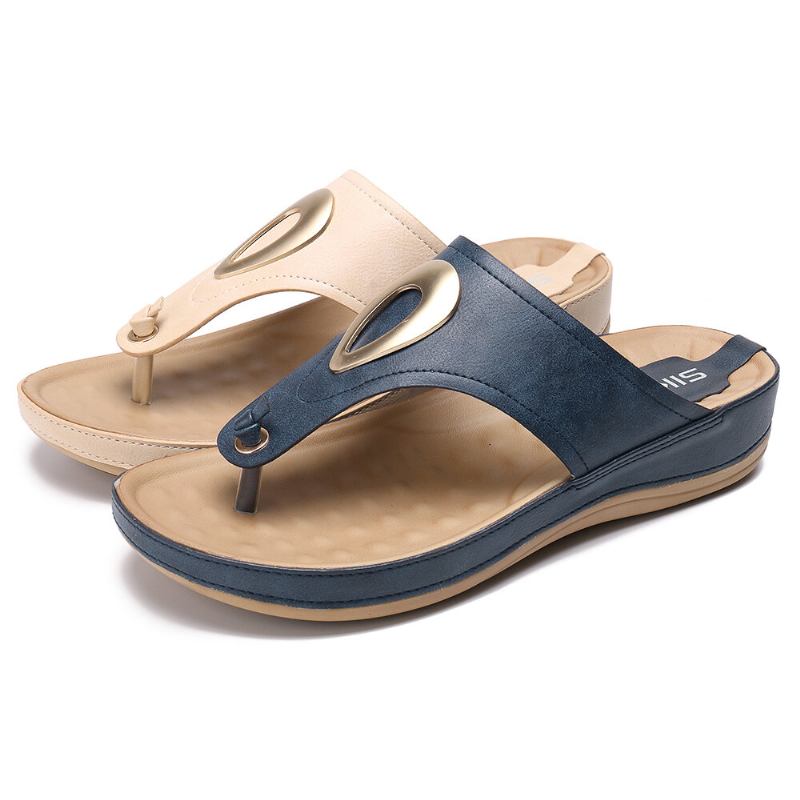 Kvinder Stor Størrelse Metal Clip Toe Filp Flops Strand Casual Sandaler