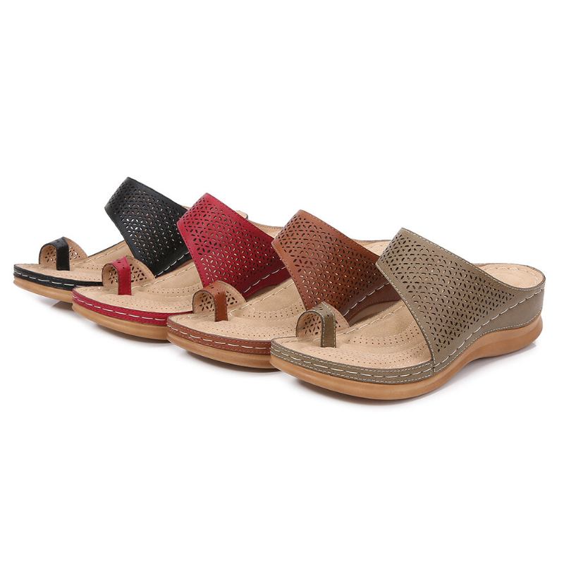 Kvinder Stor Størrelse Toe Ring Hollow Out Beach Slide Sandaler