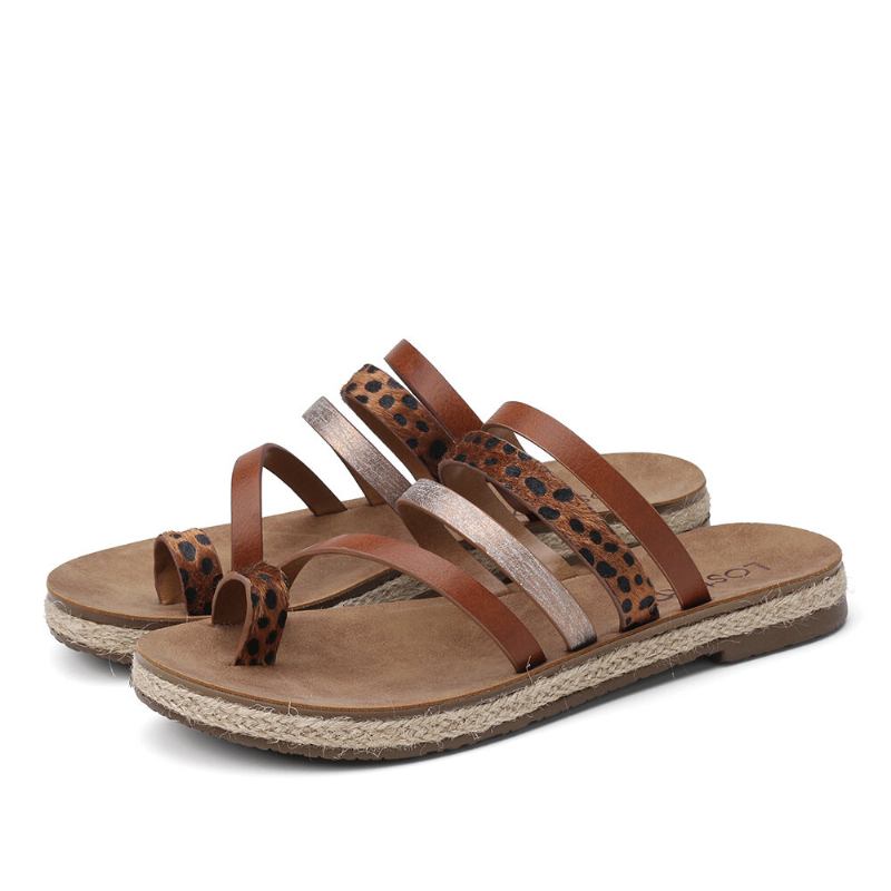 Kvinder Tå Ring Strappy Slip On Comfy Casual Sandaler