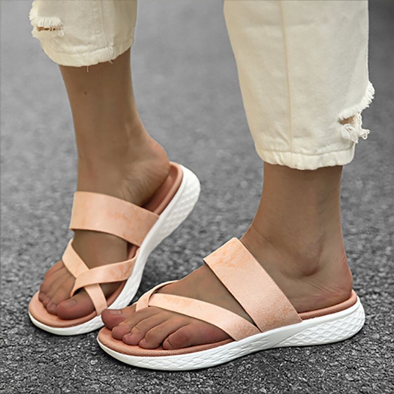 Kvinder Toe Ring Slip On Blød Sål Casual Sommer Flade Sandaler