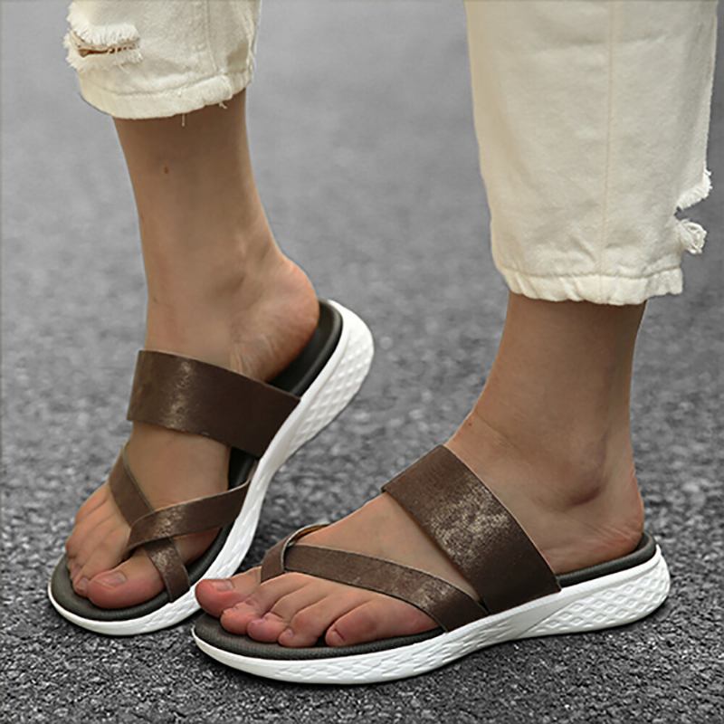 Kvinder Toe Ring Slip On Blød Sål Casual Sommer Flade Sandaler