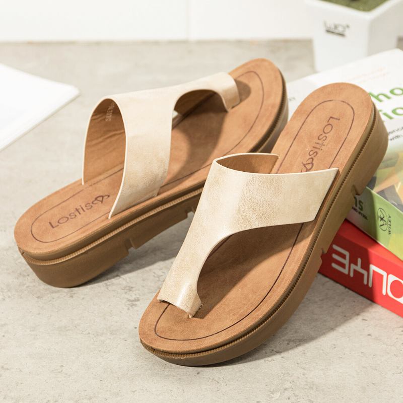 Kvinder Toe Ring Slip On Blød Sål Casual Sommersandaler