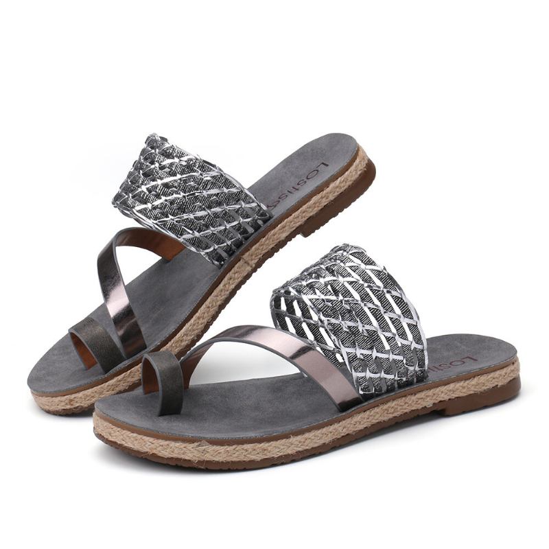 Kvinder Toe Ring Slip On Woven Strap Casual Sandaler