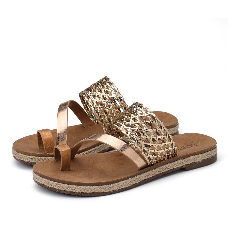 Kvinder Toe Ring Slip On Woven Strap Casual Sandaler