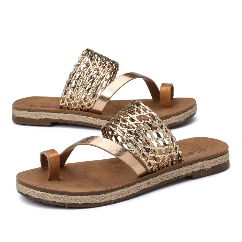 Kvinder Toe Ring Slip On Woven Strap Casual Sandaler