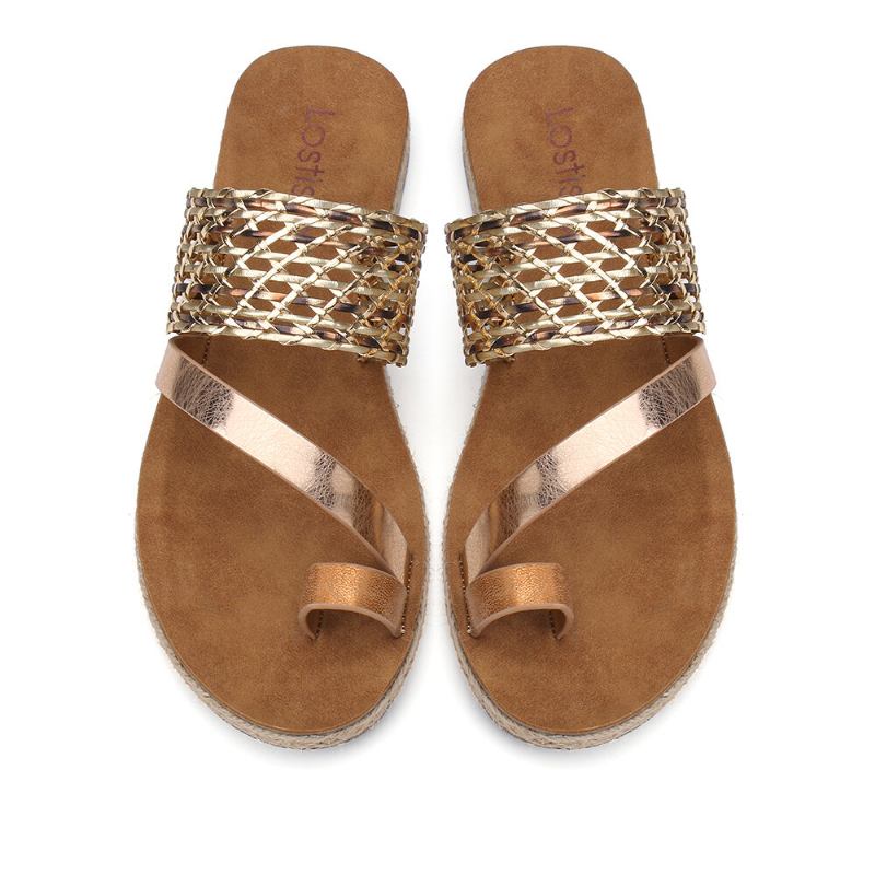 Kvinder Toe Ring Slip On Woven Strap Casual Sandaler