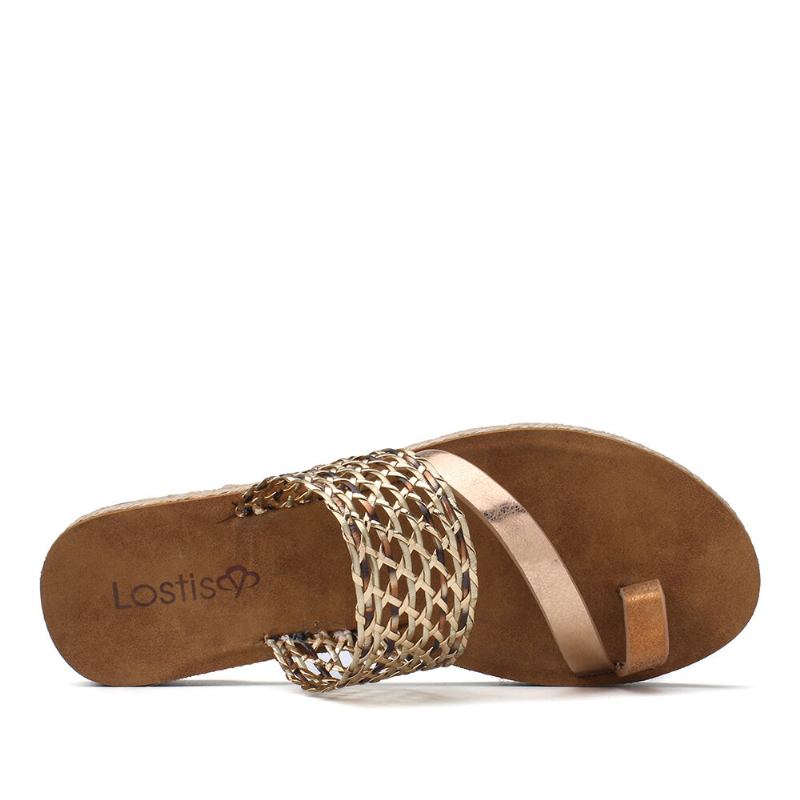 Kvinder Toe Ring Slip On Woven Strap Casual Sandaler