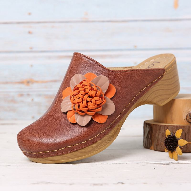 Kvinder Tridimensional Flower Closed Toe Rygløse Clogs Sandaler