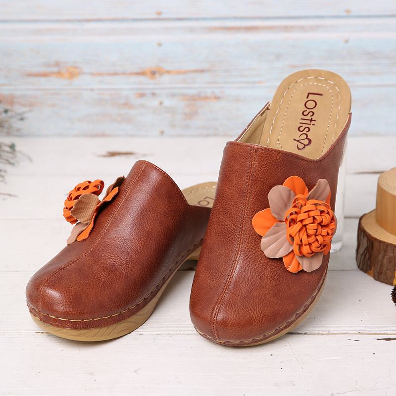 Kvinder Tridimensional Flower Closed Toe Rygløse Clogs Sandaler