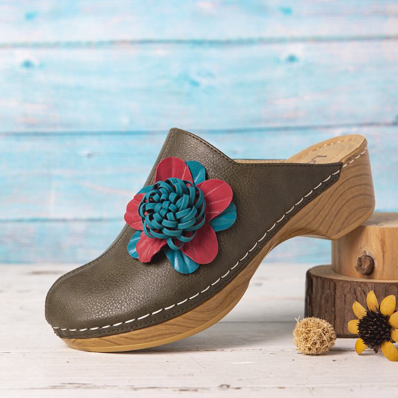 Kvinder Tridimensional Flower Closed Toe Rygløse Clogs Sandaler