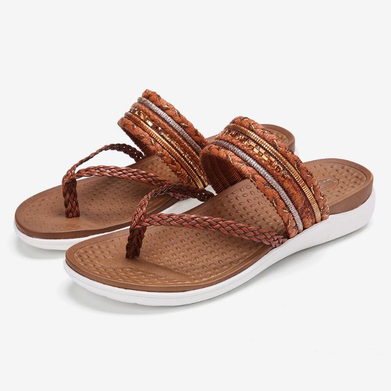 Kvinder Vævet Flip Flops Clip Toe Blød Sål Slip On Flade Sandaler