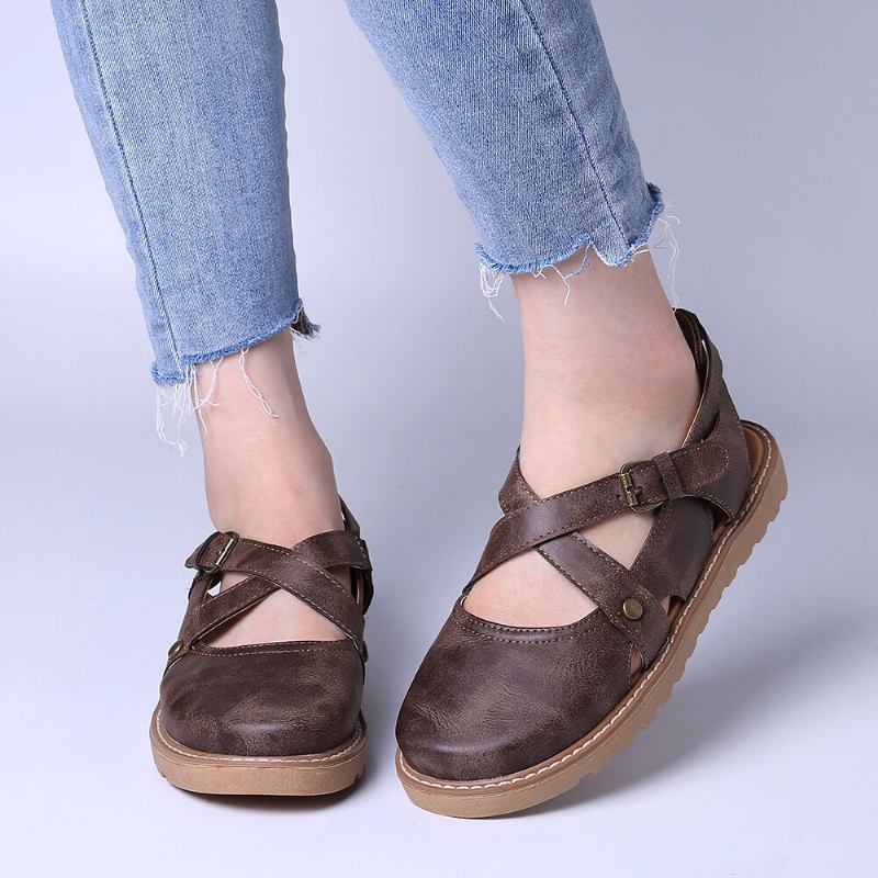 Kvinder Wide Fit Comgy Cross Bluckle Strap Closed Toe Sandaler