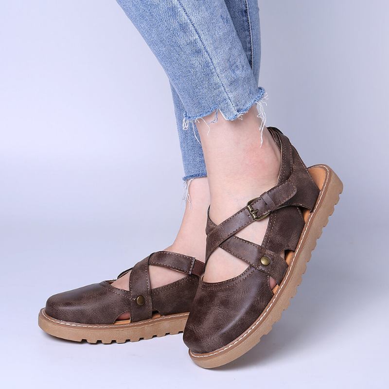 Kvinder Wide Fit Comgy Cross Bluckle Strap Closed Toe Sandaler