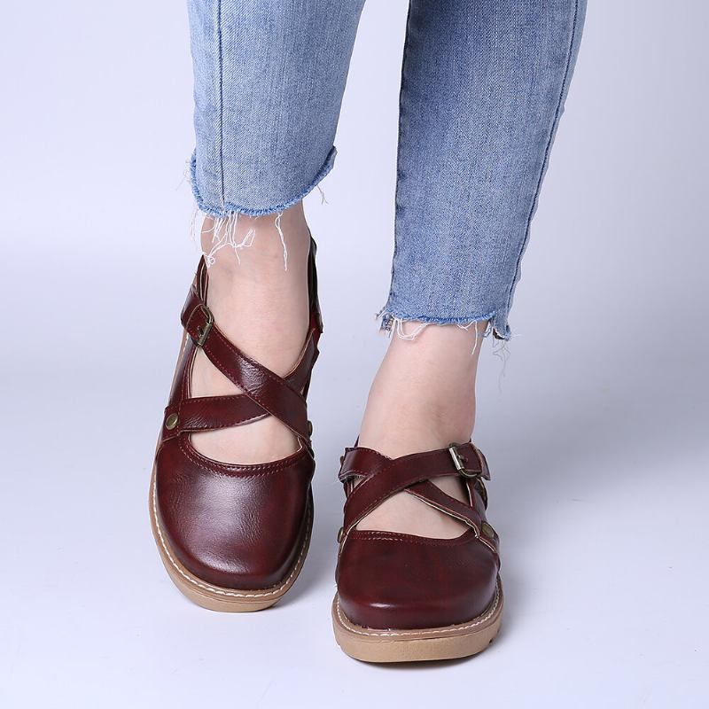 Kvinder Wide Fit Comgy Cross Bluckle Strap Closed Toe Sandaler