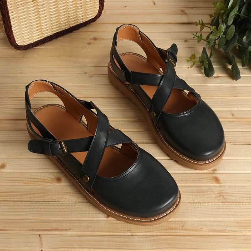 Kvinder Wide Fit Comgy Cross Bluckle Strap Closed Toe Sandaler