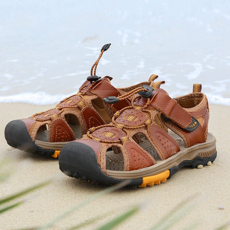 Mænd Kohud Læder Skridsikker Lukket Tå Strand Casual Outdoor Sandaler