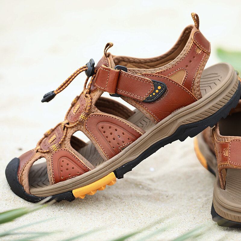 Mænd Kohud Læder Skridsikker Lukket Tå Strand Casual Outdoor Sandaler