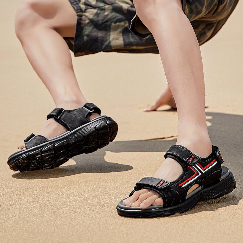 Mænd Læder Åndbar Skridsikker Åbnet Comfy Beach Casual Outdoor Sandaler