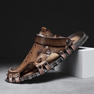 Mænd Pu-sandaler To-vejs Åndbar Lukket Tå Casual Vintage Hjemmesko