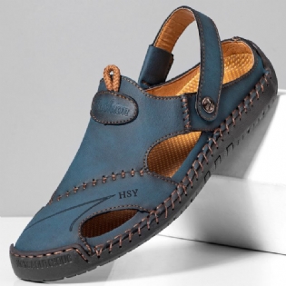 Mænd Retro Two Ways Pu Læder Hule Slip On Håndlavede Sandaler Åndbare Sko