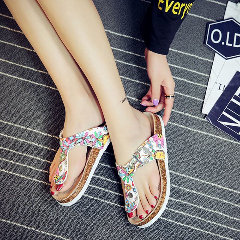 Plus Size Kvinder Casual Blød Sål Flip Flops Udskrivning Beach Cork Sandaler