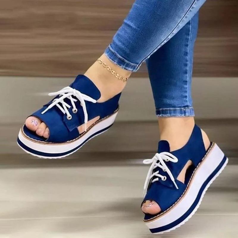 Stor Størrelse Sommer Casual Platform Lace Up Canvas Sandaler Til Kvinder