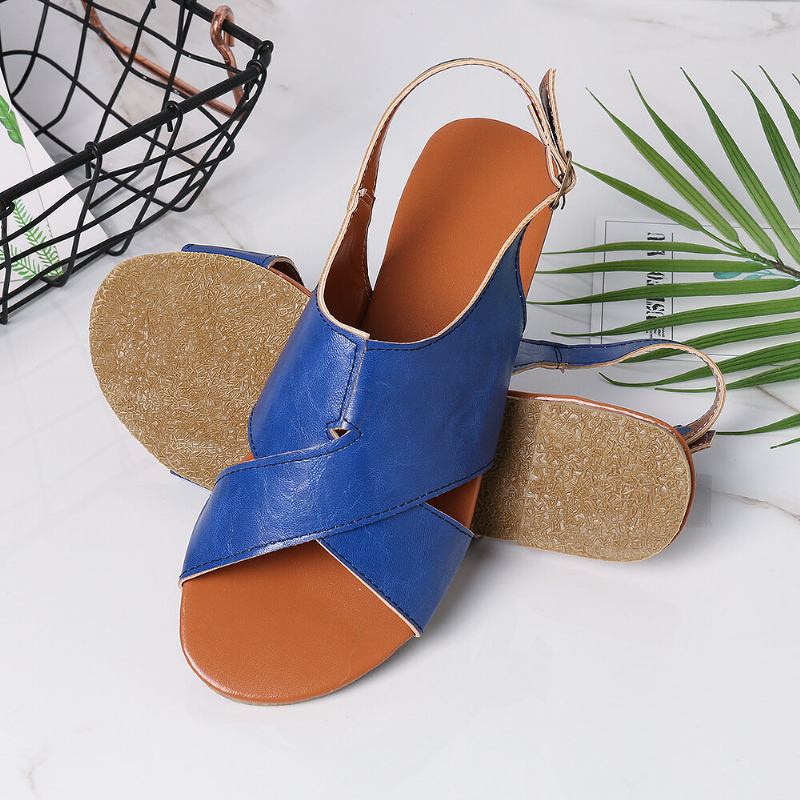 Wome Beach Peep Toe Cross Buckle Flats Sandaler